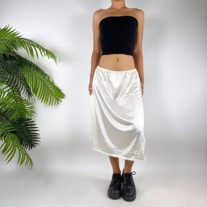Vintage 90s White Coquette Cottagecore Angelcore Midi Lace Half Slip Skirt / 3X